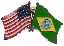 Box of 12 Brazil &amp; US Friendship Crossed Flag Lapel Pins  - $19.95