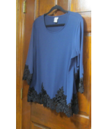 Chico Dk Blue top with Black Lace Trim L - €13,71 EUR