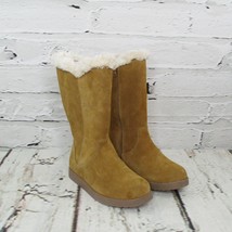Universal Thread Charleigh Womens Size 6 M Tall Shearling Suede Boots Tan Cream - £14.88 GBP