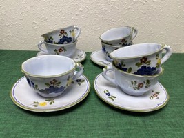 Italian Pottery CANTAGALLI Floral Cups &amp; Saucers Set 4 (7 x Cups!) Majolica - £63.94 GBP
