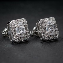 Men&#39;s Baguette Square Sterling Silver ScrewBack Stud Earrings Father&#39;s Day Gifts - $24.72