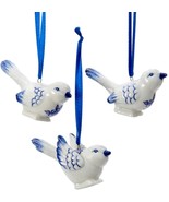 Kurt Adler Porcelain Delft Blue Bird Ornaments - Set of 3 - £14.00 GBP