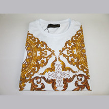 Men LAVERITA European Fashion Crew Shirt Rhine Stones Floral 93370 White image 4