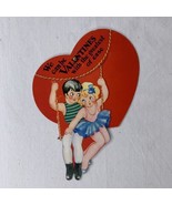 Vtg 1940s Valentine Card Moving Mechanical Couple On Rope Swing Trapeze ... - £65.96 GBP