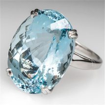 CC Rings For Women Trendy Jewelry Oval Cubic Zirconia Big Blue Ring Bridal Weddi - £7.14 GBP