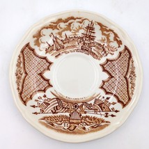 Alfred Meakin Fair Winds White Brown 5&quot; Plate New York Harbor 1830 Staffordshire - $4.94