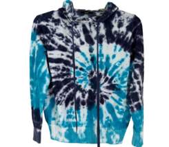 Aqua Sweatshirt Hood Tie Dye Blue Light Blue Cotton Blend Size Small - $17.82