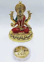 Asravik-Gold Plated laxmi Idol with Enamel Work with Gold Plated Coin (BB Laxmi  - £36.67 GBP