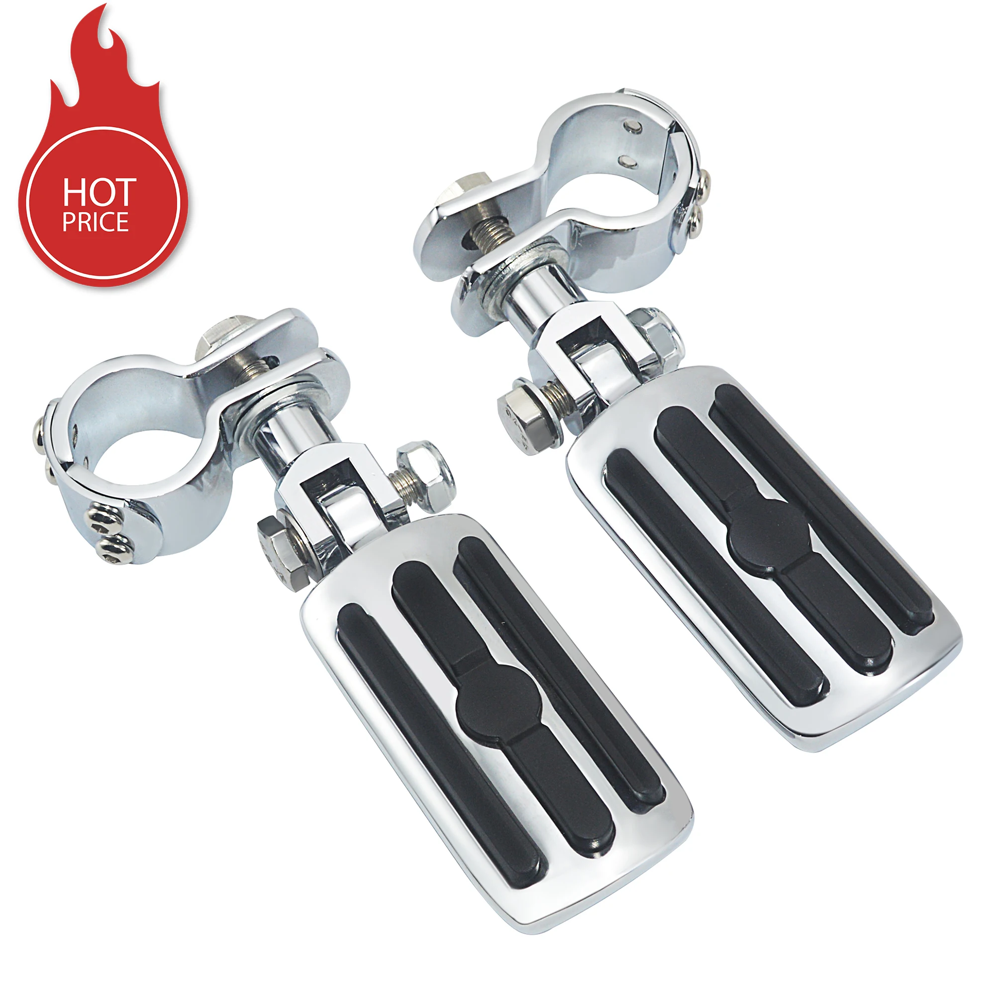 Chrome Motorcycle Highway Clamp Foot Pegs Footrest Pedal Footpegs Mount For - £30.19 GBP+