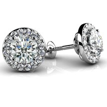 1.00CT Round Cut Moissanite Halo Cluster Stud Earrings in 14k White Gold Plated - £69.89 GBP