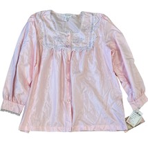 Barbizon Vintage Cuddleskin Pink Shiny Satin Pajama Top NWT Lace Neck Me... - £30.19 GBP