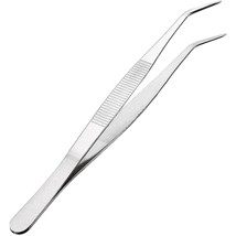 Stainless Steel Tweezers 20Cm / 8Inch With Curved 60 Degree Serrated Tip Profess - £9.86 GBP