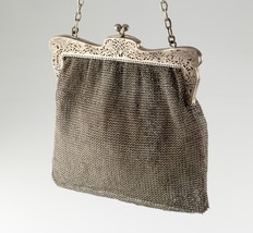 Vintage Argento Sterling Rete Borsa W/Catena Manico E Ritaglio Design Telaio - £378.96 GBP