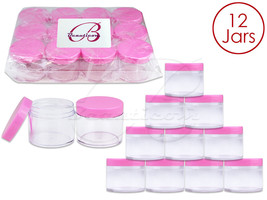 Beauticom (12 Pcs) 60G Quality Round Leak Proof Clear Jar Container W/ Pink Lids - £26.57 GBP