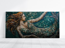 Mermaid Painting Mosaic Print, Elegant Mermaid Art Colorful Vibrant Large Canvas - £22.57 GBP+