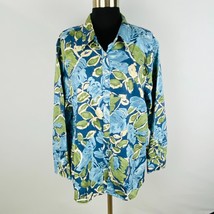 Chaps Tropical Allover Leaf Print Women&#39;s Plus 3X Long Sleeve Button Down Shirt - £25.17 GBP