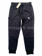 Adidas Men L Black/ White Logo Essentials Terry Cuffed 3-Stripes Taper Leg Pants - £25.09 GBP