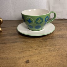 Starbucks 12 Oz Green With Embossed Coffee Mug Tea Cup w/Saucer. Holiday 2006 - £11.80 GBP