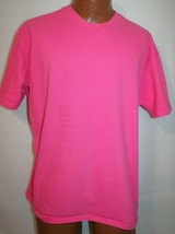 Vintage 90s HANES Beefy T Neon Pink Crew Neck Cotton T-SHIRT L Single Stitch - £11.93 GBP