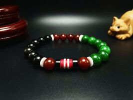Kenya Flag Gemstone Beaded Bracelet, Obsidian, Carnelian, Chalcedony - $26.12