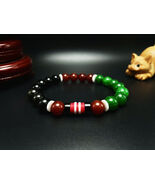 Kenya Flag Gemstone Beaded Bracelet, Obsidian, Carnelian, Chalcedony - $29.39