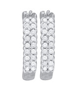 10k White Gold Womens Round Pave-set Diamond Huggie Hoop Earrings 1/4 Cttw - $4,162.50 MXN