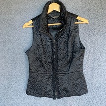 White House Black Market Vest Womens S Black Floral Quilted Silver Zippe... - £17.95 GBP