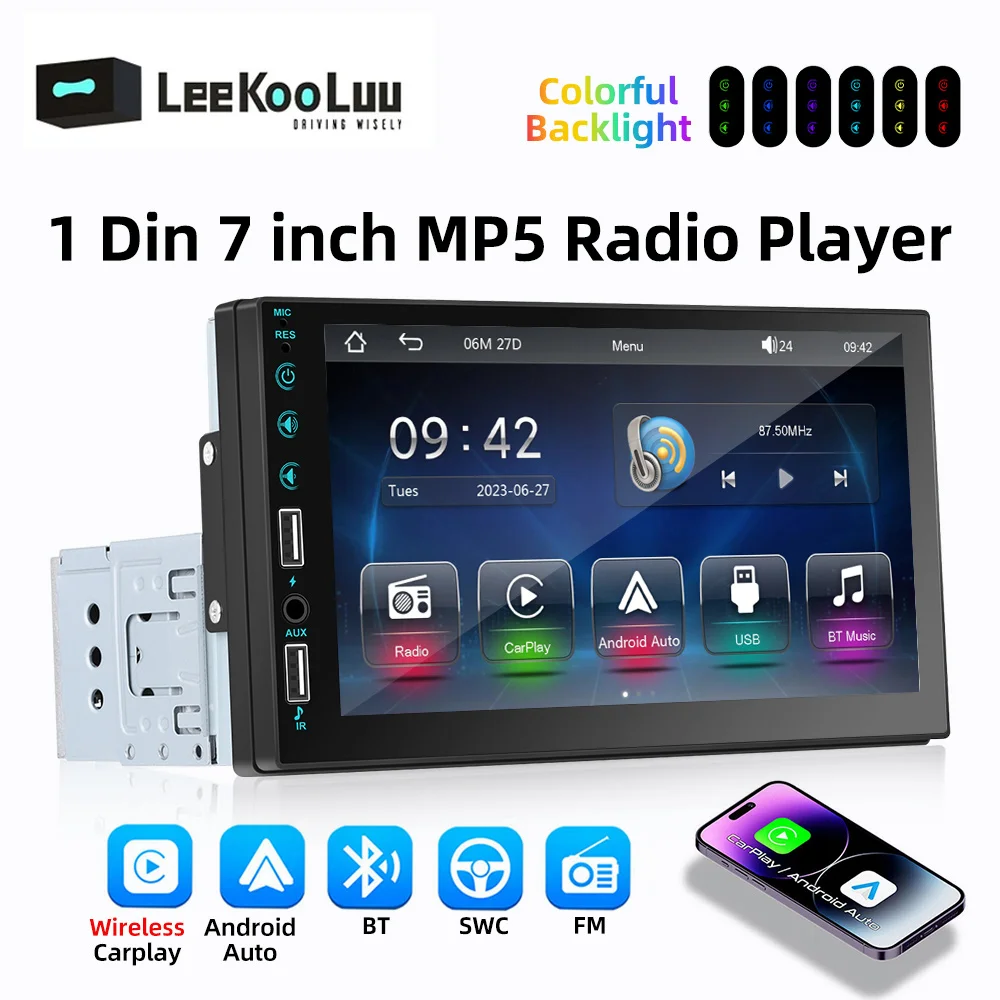 LeeKooLuu 7Inch 1 Din Car Radio Stereo 1Din MP5 Player Bluetooth FM Receiver - £53.45 GBP+