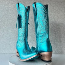 Lane SMOKESHOW Womens Cowboy Boots 9 Turquoise Leather Western Cowgirl 15&quot; Tall - £191.13 GBP