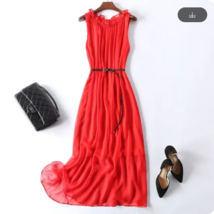 2024 Retro Hepburn Round Neck Spliced Folded  Mid Length Dress - £41.61 GBP+