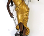 Large 23&quot; Cast Bronze Sculpture of a Black Woman in Gold Dress with Silv... - $791.01