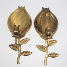 Pair Brass Wall Sconce Candle Holder Tulip Design - £62.61 GBP