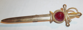 Vintage SIGNED Red Ruby Color Stone Sword Brooch Pin BROADCAST N.Y.C. - $9.89