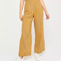 ABERCROMBIE wide leg mustard yellow &amp; black/white stripe pull on pants s... - $25.00
