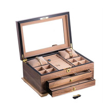 International Walnut Lacquered Wood 3 Level Jewelry Box with Gold Accent... - $372.21