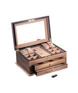 International Walnut Lacquered Wood 3 Level Jewelry Box with Gold Accent... - $6,977.82 MXN