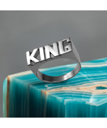 Sterling Silver &#39;KING&#39; Block Letter Midsize Ring | Unisex Bold Statement... - $932.61 MXN
