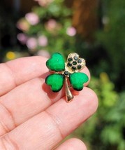 Lucky clover leaf brooch gold plated irish saint patrick broach good luck pin k - $15.81