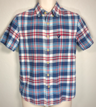 American Eagle Outfitters Shirt Mens Slim Fit Small Blue Plaid Short Sleeve - £7.10 GBP
