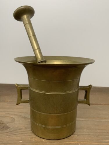 Antique Brass Mortar &amp; Pestle 19th C. Apothecary Druggist Muddling Herbs... - $88.11