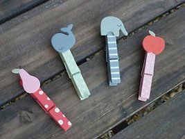 Junction 18 Set of 4 cute animal &amp; fruit colourful wooden pegs - decorat... - £6.23 GBP