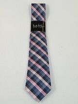 Men's Nicole Miller Tie Classic Woven Silky Feel #Nicole-2 Pink Blue Checker image 2