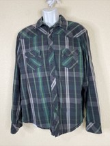 Helix Men Size XL Black/Green Plaid Button Up Shirt Long Sleeve Pockets - $6.75
