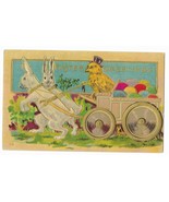 Vintage c1910s Embossed EASTER Postcard CHICKEN DRIVING CART Bunnies Pul... - $363.13 MXN