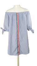 Love J Women&#39;s Out Of Shoulders Shirt Dress Short Sleeve Stip Blue &amp; White SZ S - £18.68 GBP