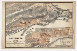 1913 Original Antique City Map Of Santander / Cantabria / Spain - £16.86 GBP