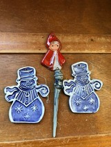 Lot of Cute Red Riding Hood Blue Salt Glazed Snowman Spike Pottery Christmas Tre - £15.21 GBP