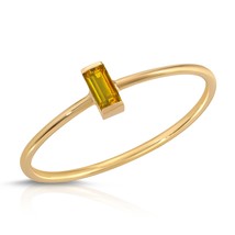 14K Solid Gold Ring With Natural Baguette Bezel Set Citrine - £187.84 GBP