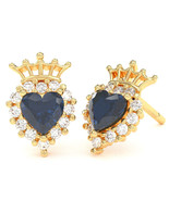 Lab-Created Sapphire Diamond Claddagh motif Stud Earrings in 10k Yellow ... - $475.25 CAD