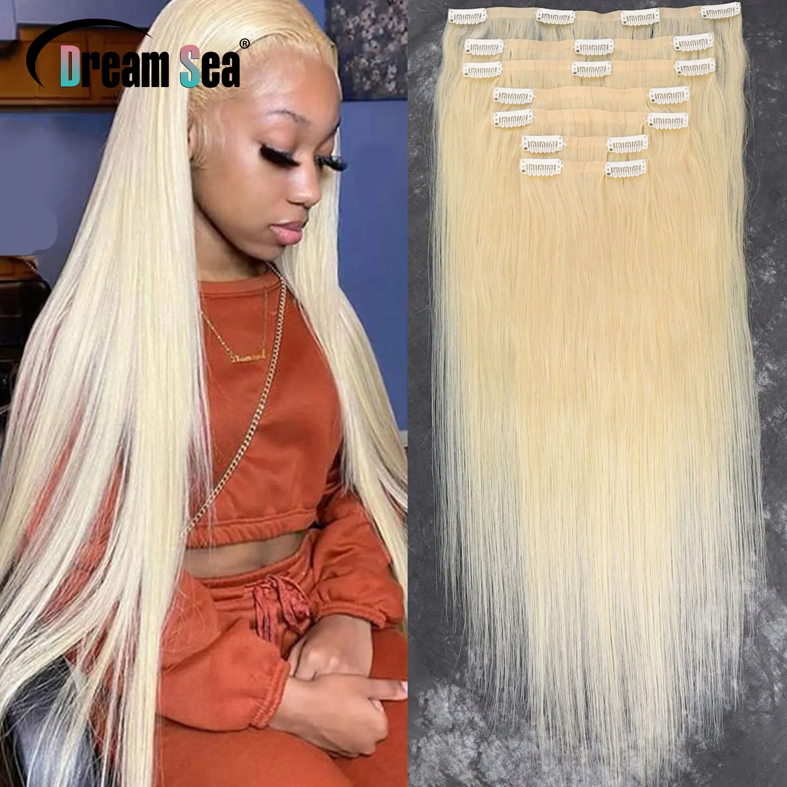 7 Pcs Blonde 613 PU Seamless Clip In Human Hair Extension 100% Remy Braz... - $143.98